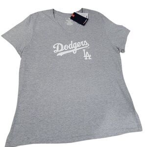 Los Angeles LA Dodgers T Shirt Womens Size 3XL Gray V-Neck Fanatics MLB Baseball